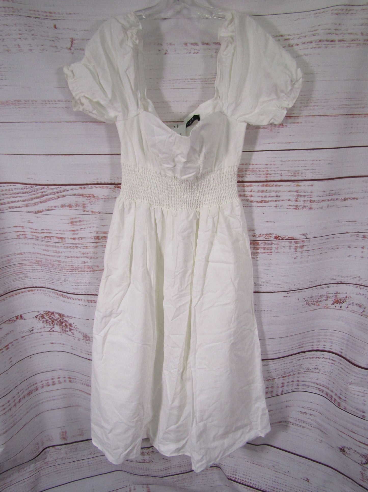 O.P.T Women's White Smocked Puff Sleeve Dress Size 12
