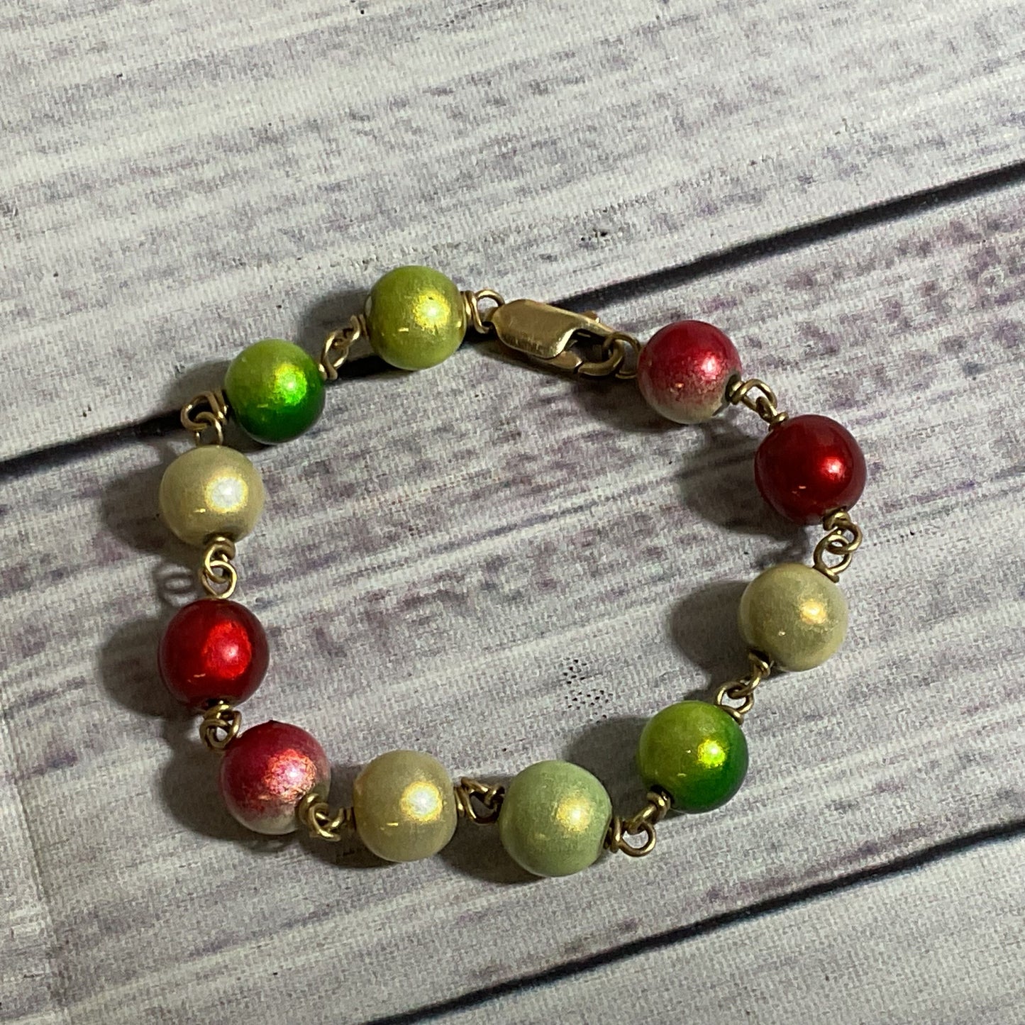 14K Gold Filled Multi Color Beaded Bracelet- 6"