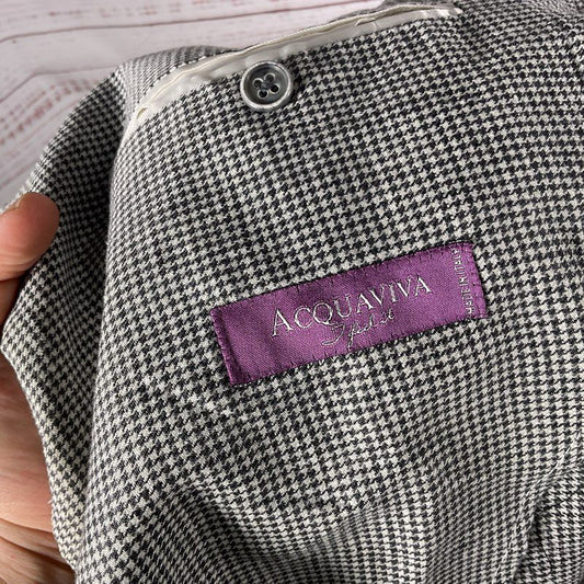 Acquaviva Joksyf B/W Houndstooth Linen 2 Button Blazer Jacket - Size 44R