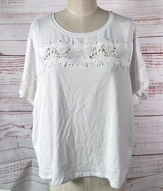 Karl Lagerfeld Lace-Trim Knit Top Shirt White 2X