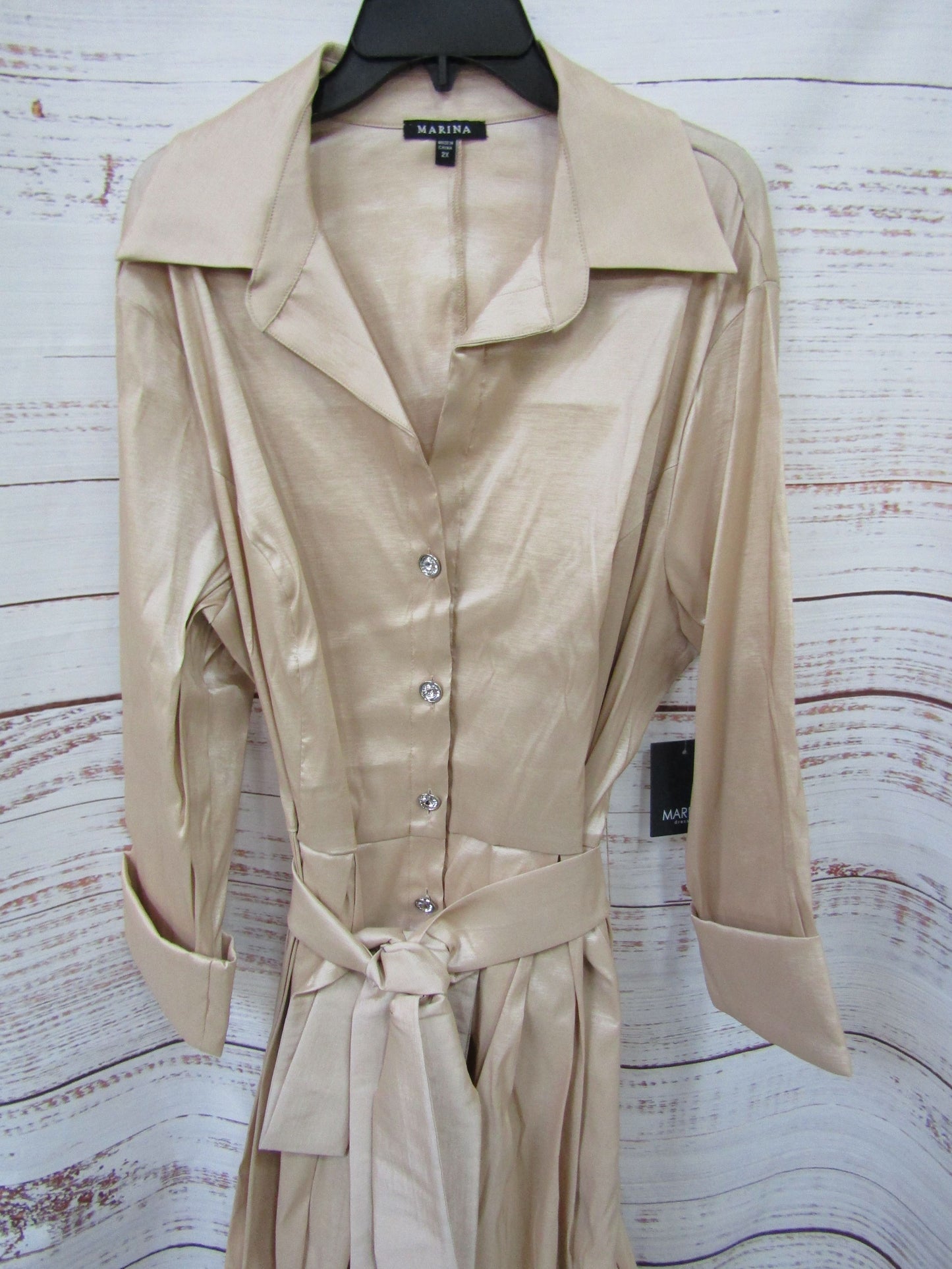 Marina Women's Beige Tied Long Sleeve Dress Size 2X 298350