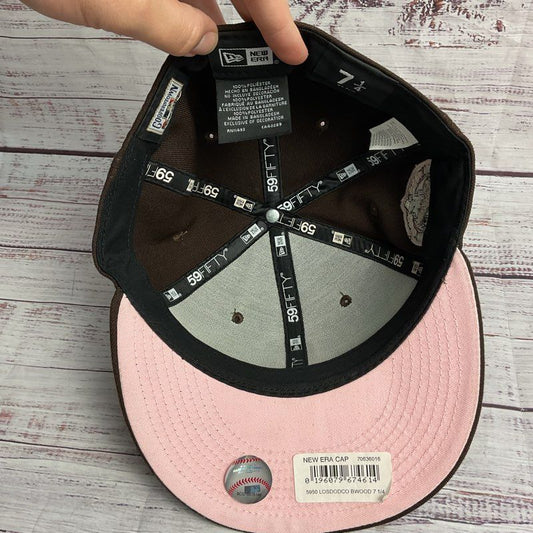 New Era LA Dodgers Cooperstown Collection Brown/Pink Fitted Cap Hat - Size 7 1/4