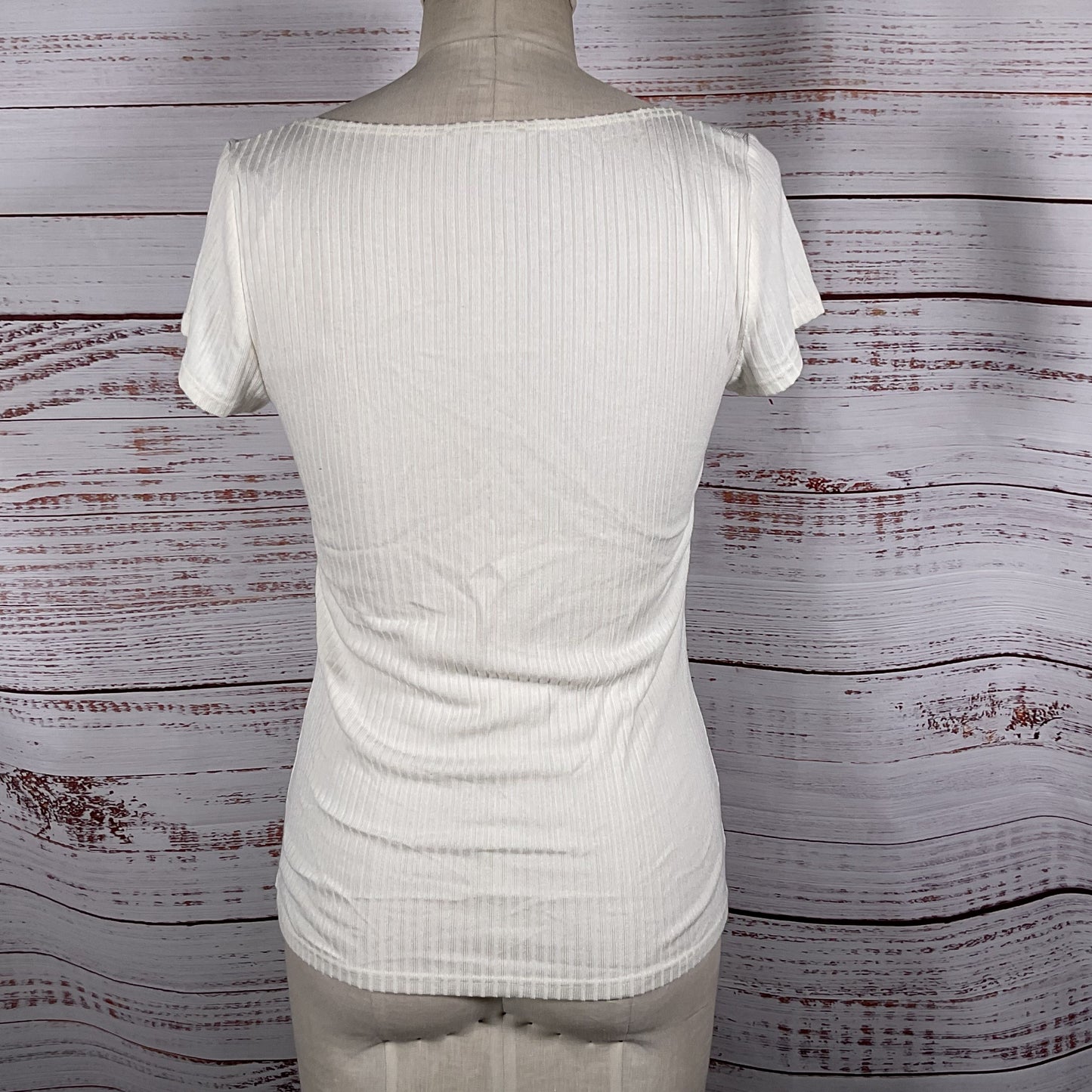 NWT REFORMATION White Bardot Square Neck Ribbed Cap Sleeve Blouse- SZ L