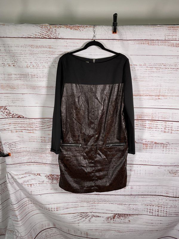 Maggy London Faux Leather Snakeskin Shift Dress Size 14 Women's