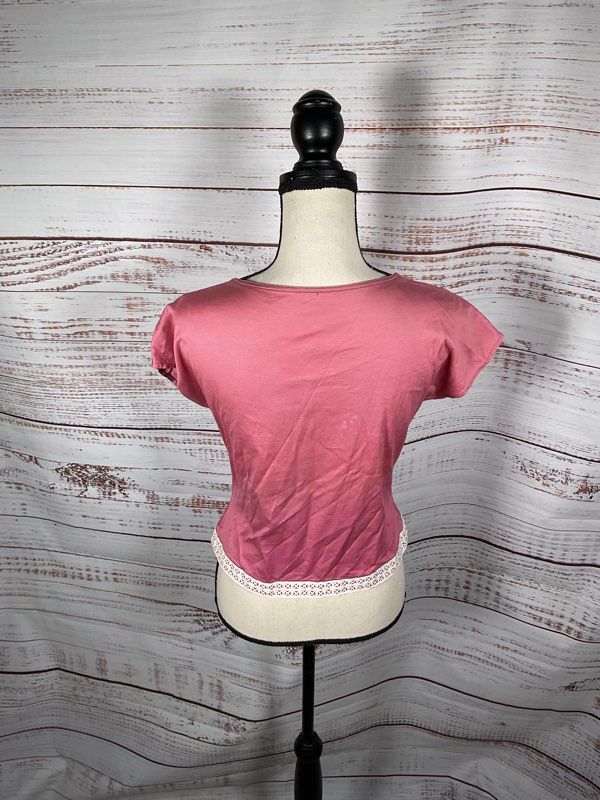 Christian Dior Women's Pink With White Embroidered Top Size 9 Cotton