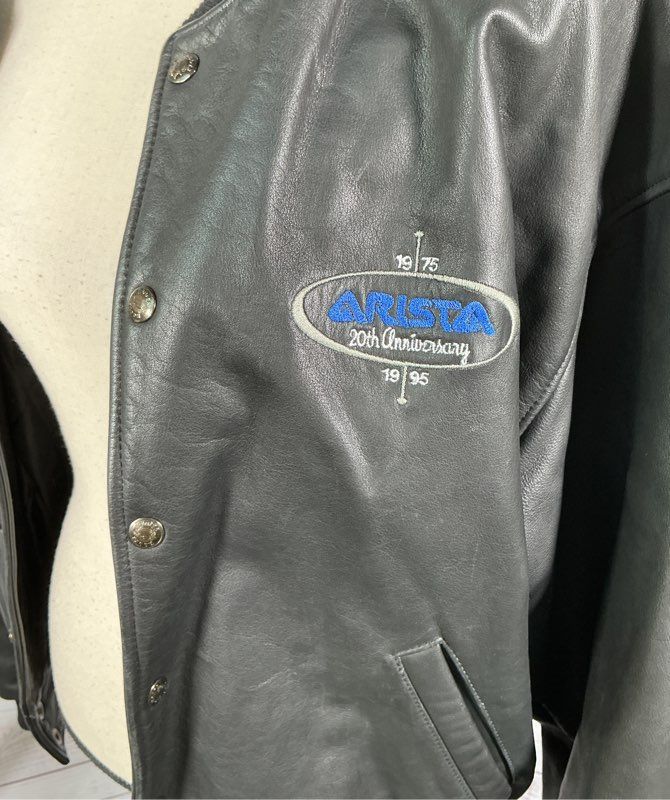 Men's Roots Black Leather Custom Arista Records 75-95 Anniversary Jacket Size L