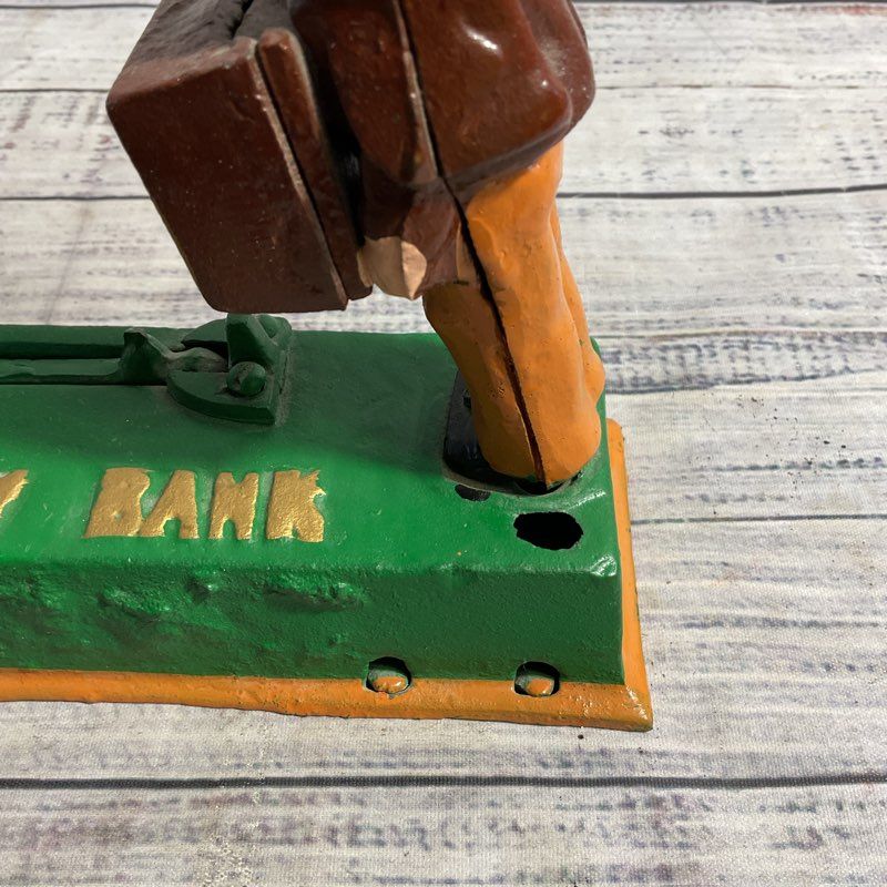Vintage Cast Iron Monkey Bank Mechanical Coin Bank *WORKS*
