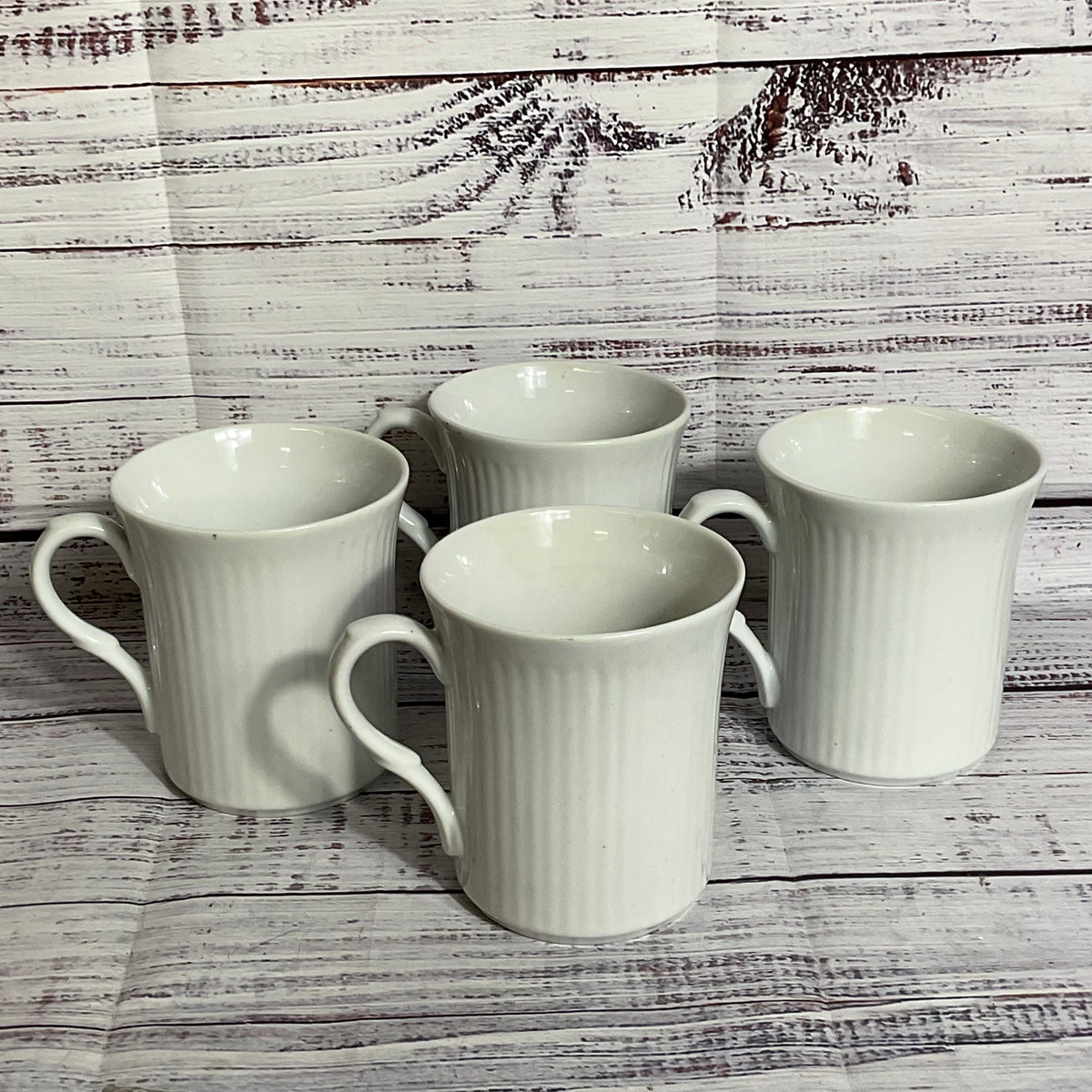 Set of 4 VTG. LILIAN VERNON White Vertical Ribbed Coffee Mugs