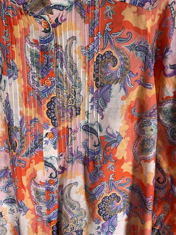 ETRO Women's Multicolor Paisley Pattern Orange Button Up Blouse Silk Size 40