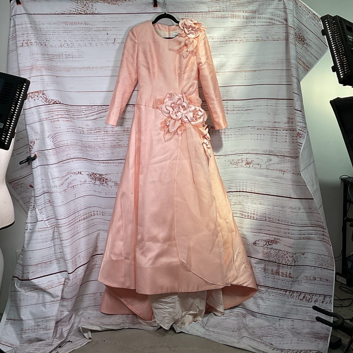 Andreas Fashion Light Peach Floral Ball Gown Long Formal Dress - Size See Photos