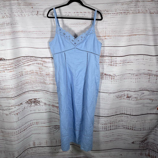 NWT Madewell Powder Blue Linen Sweetheart Midi Casual Dress - Size 14