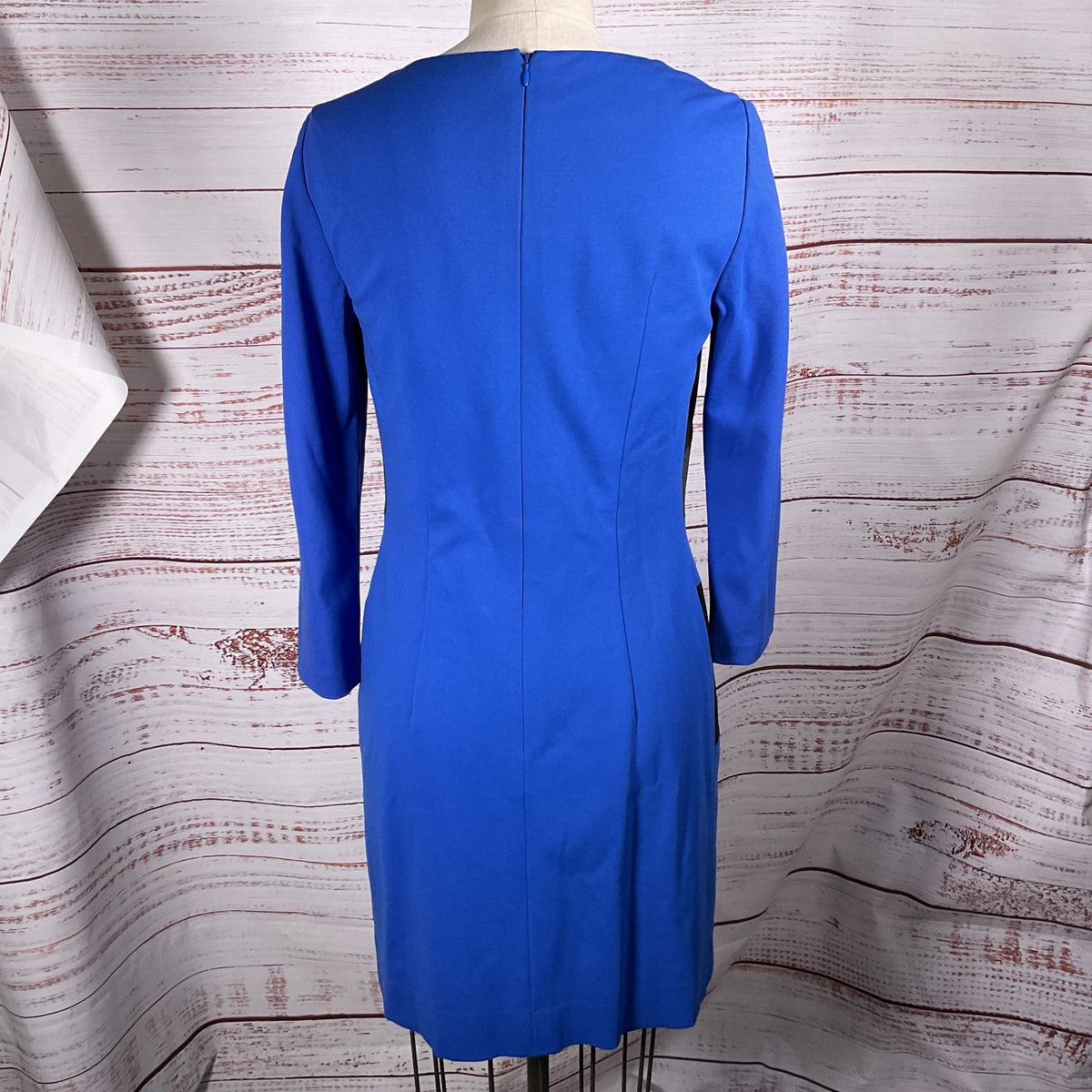 CARLISLE Women's Blue Asymmetric Pattern Long Sleeve Dress- SZ 4