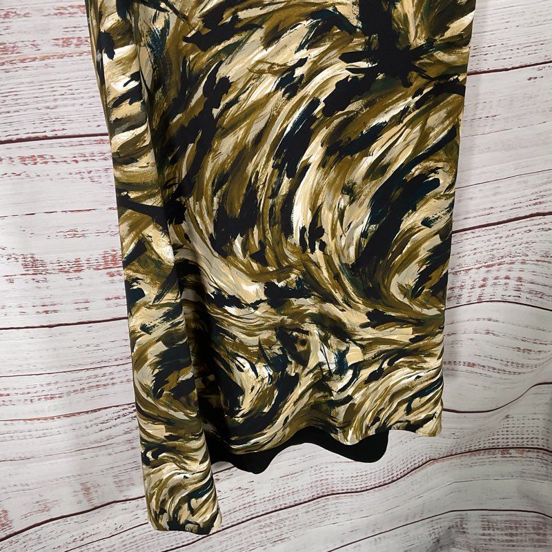 Proenza Schouler PF20 Black/Tan Abstract Swirl 3/4 Sleeve Midi Dress - Size 9