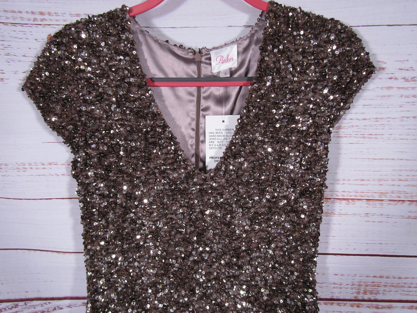 Parker Serena Women's Bronze Tone Sequin Mini Dress Size S
