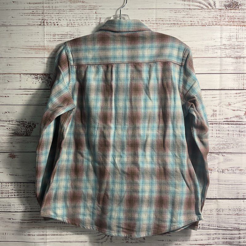 NWT Outerknown Blanket Shirt Blue/Brown Plaid Twill Cotton Button Up Shirt XS/S