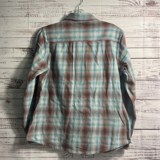 NWT Outerknown Blanket Shirt Blue/Brown Plaid Twill Cotton Button Up Shirt XS/S