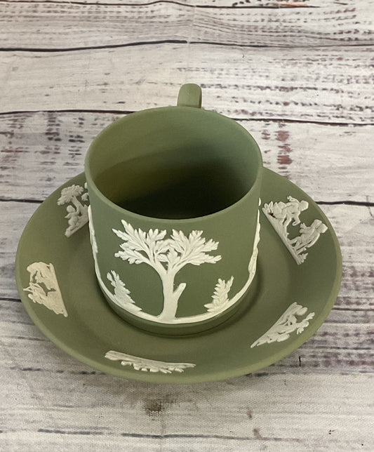 Wedgwood Jasperware Matte Finish Demitasse Cup & Saucer Sage Green