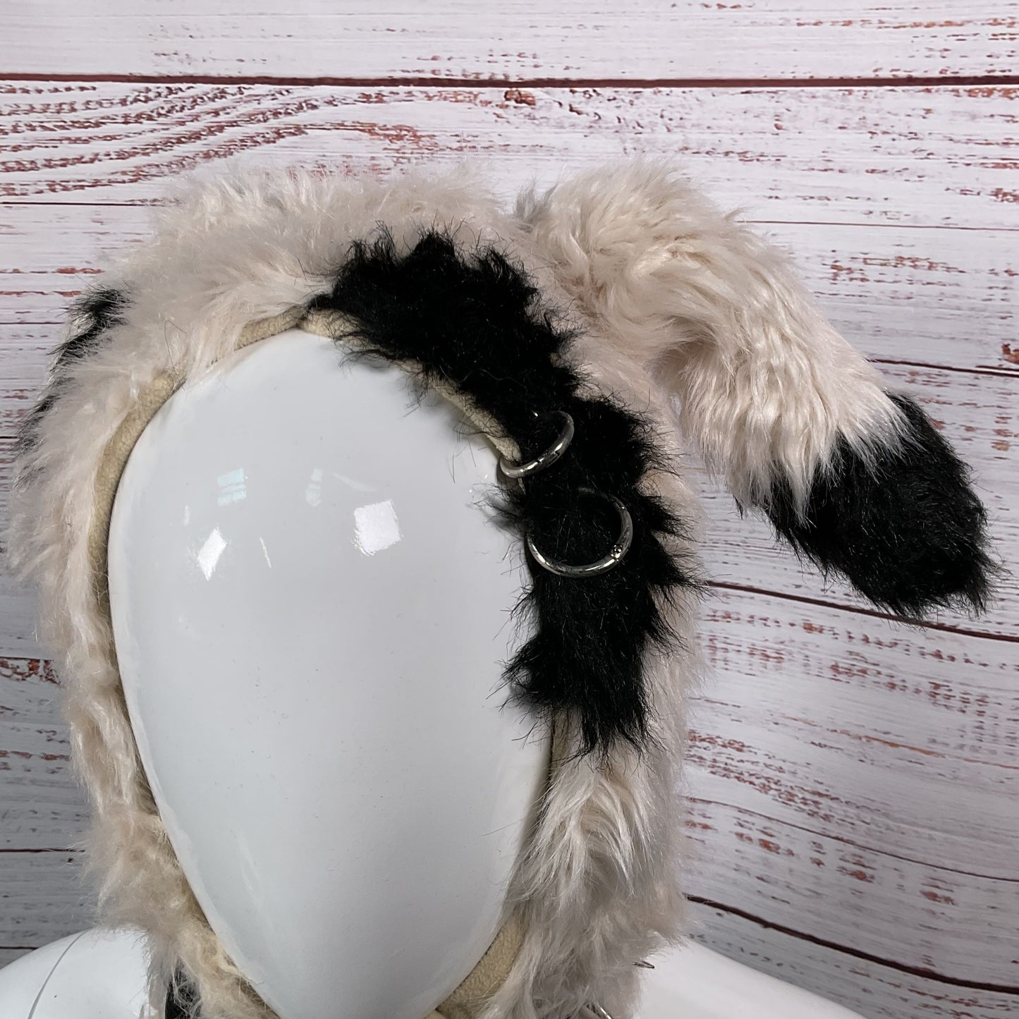 CFIERCE Faux Fur Studded Choker Punk Bunny Hoodie Hat
