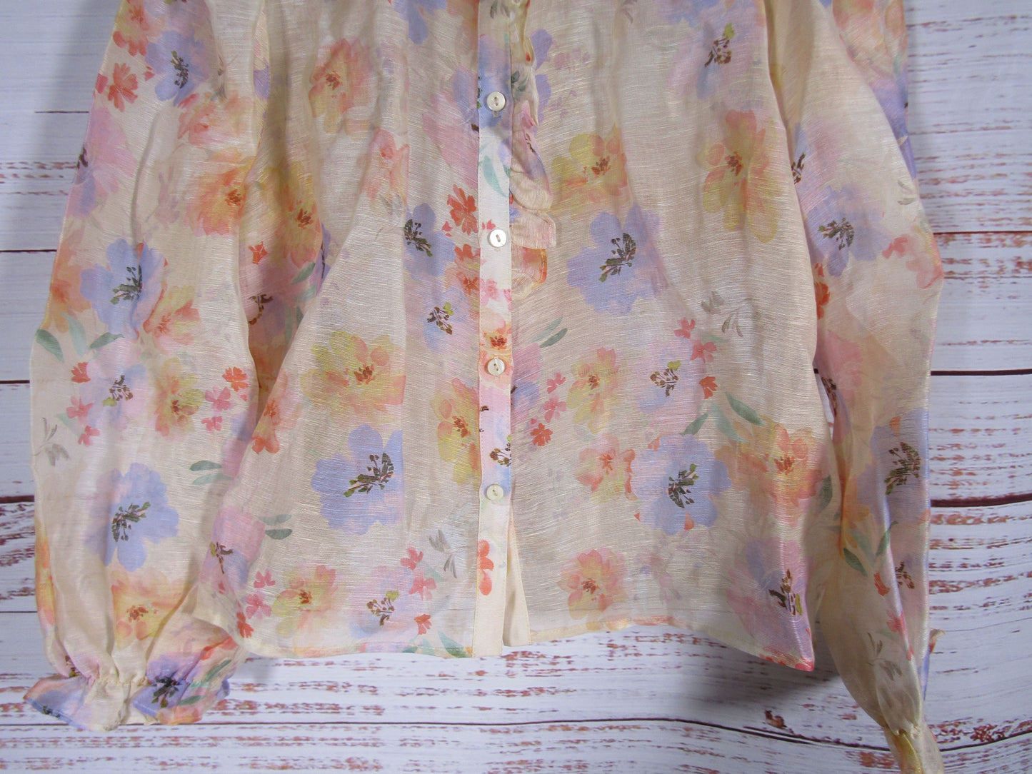 Petite Amalie Girl's Floral Watercolor Print Silk Linen Blouse Size 12