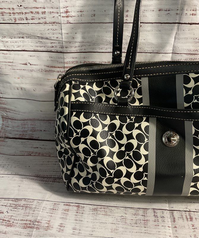 COACH F15132 Chelsea Black & White Signature Coated Canvas Tote Handbag