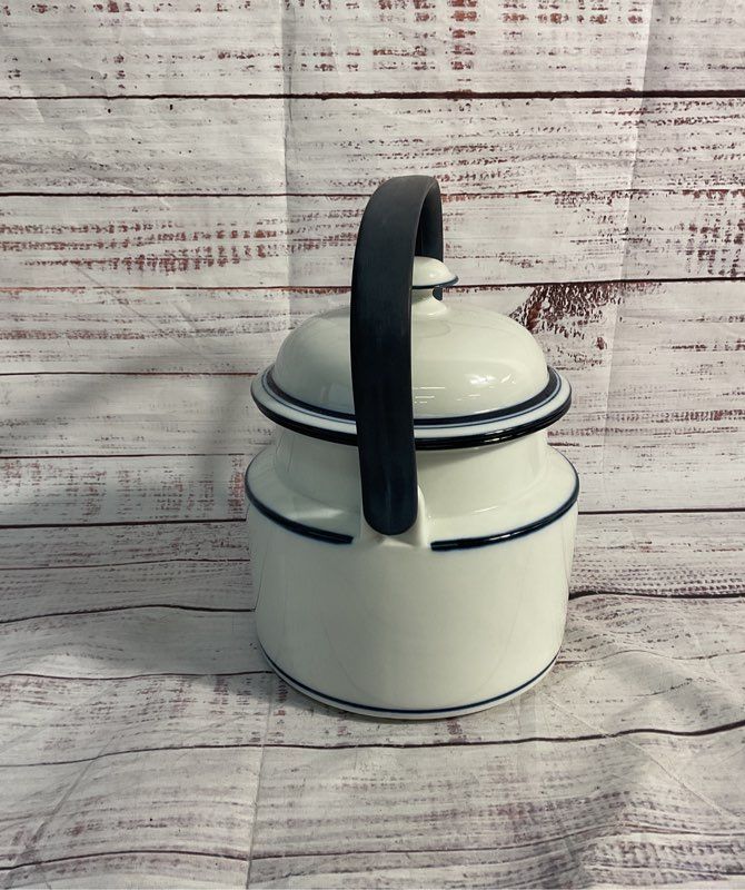 Vintage Dansk White & Blue Striped Bistro Tea Pot Japan With Handle 7.5"