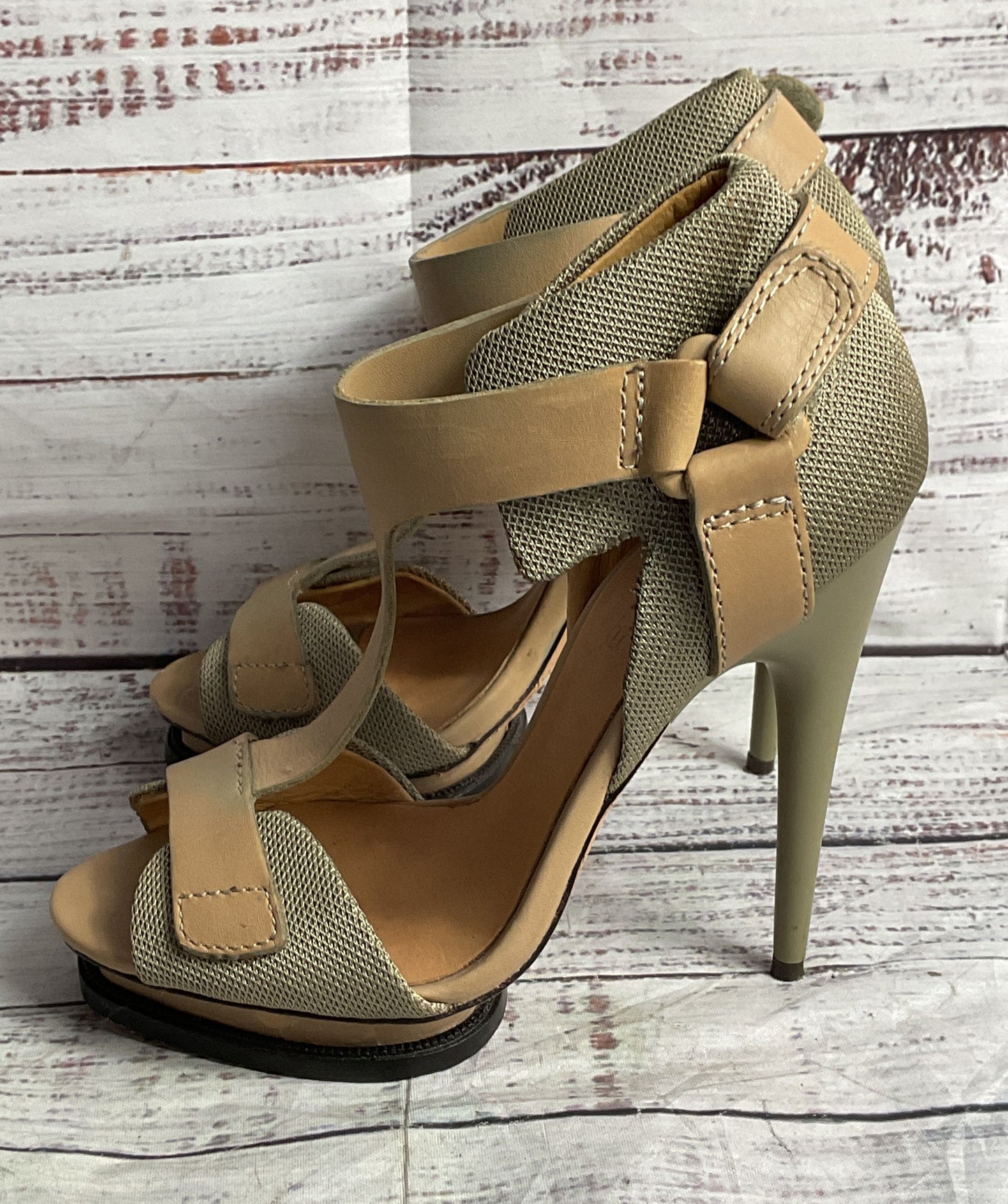 L.A.M.B Leather Charon T-Strap Sandal Beige 6