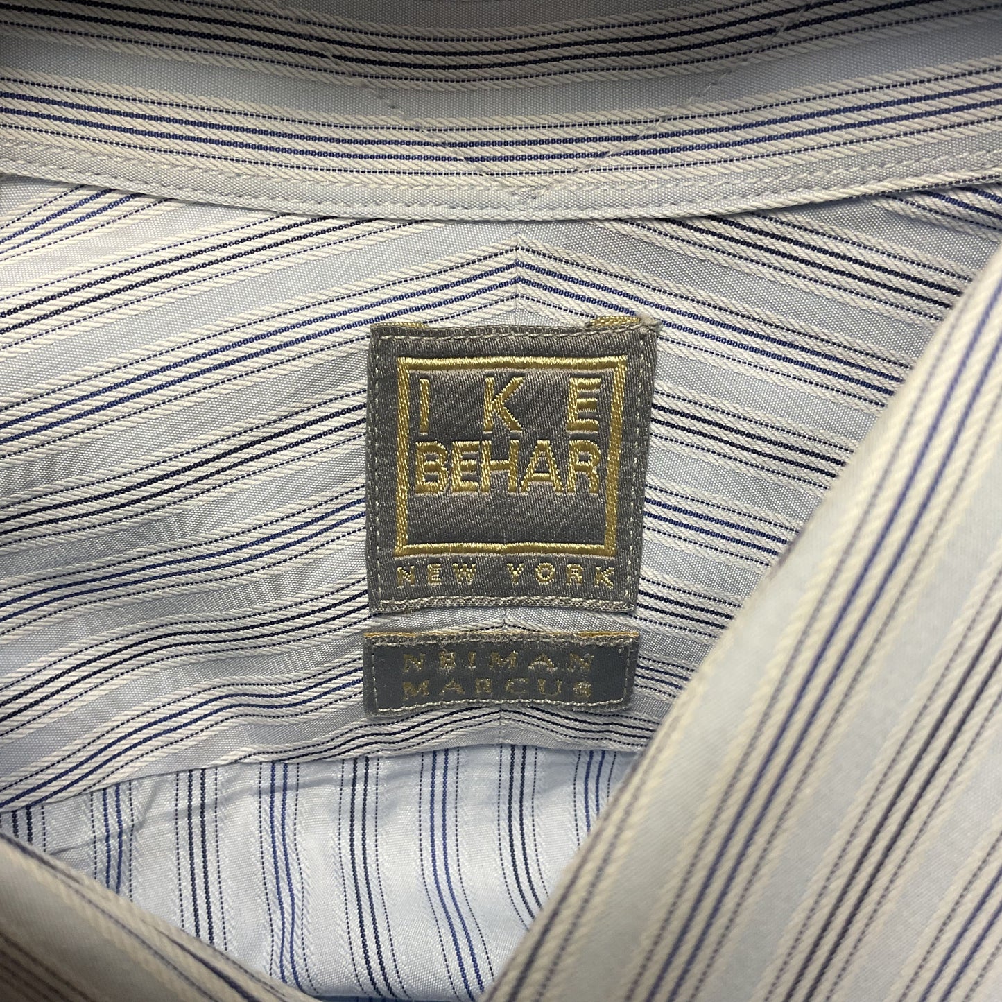Ike Behar Blue Stripe Long Sleeve Button Up French Cuff Dress Shirt 16 34/35