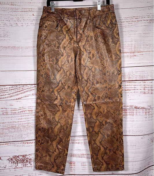 8 By Xoox Snakeskin Embossed Lambskin Leather Pants Brown 44