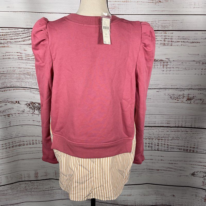 NWT MAEVE Anthropologie Women's Pink Puffy Sleeves Shirt Sweater- SZ M Petite