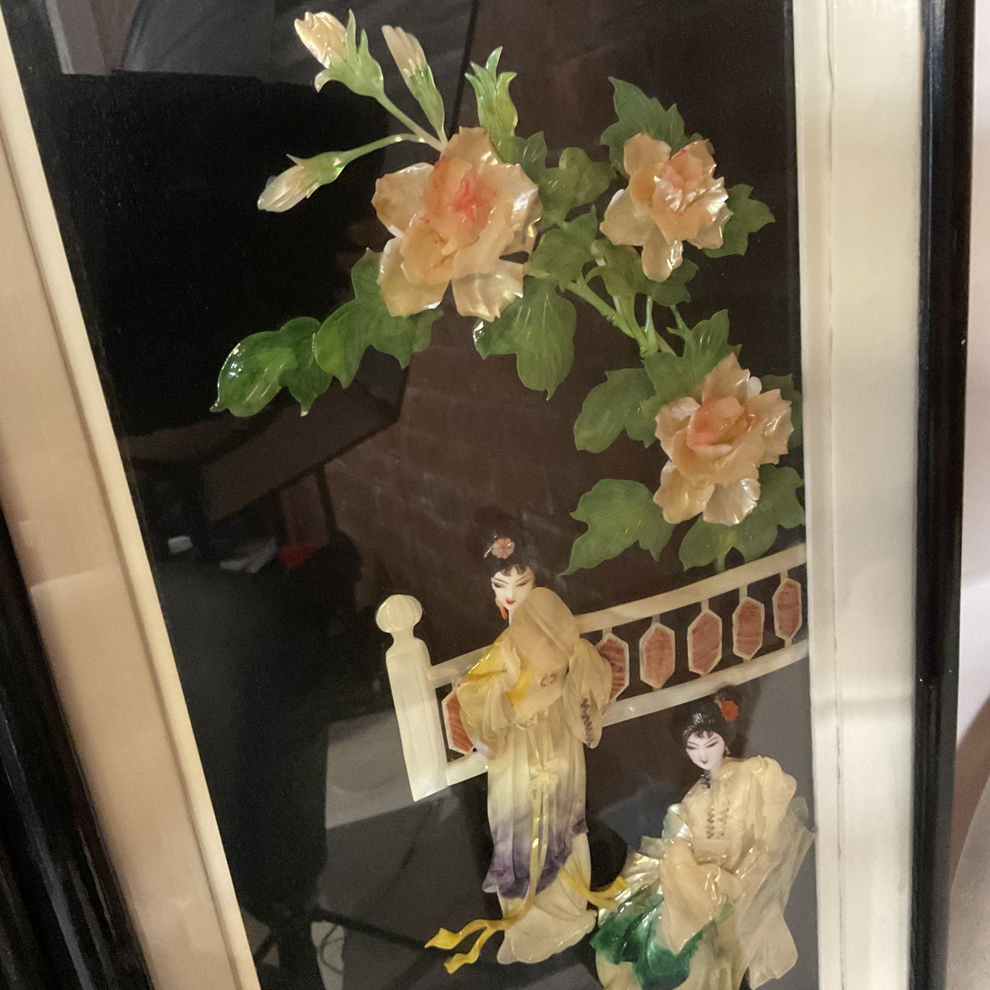 Set of 3 VTG. Asian Mother Of Pearl Framed Art Wall Hangings- 32" x 12.75"