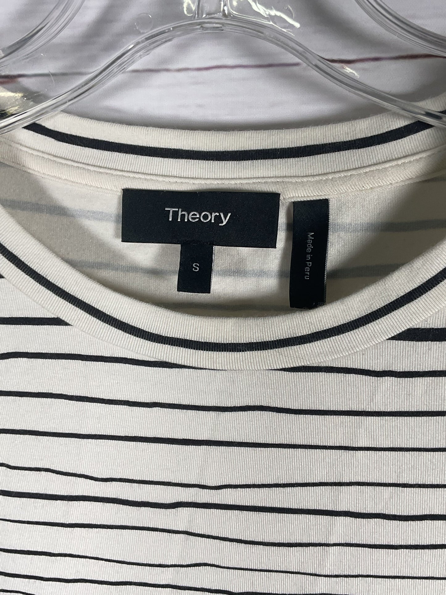 Theory White Black Striped T-Shirt Dress With Pocket - Size S