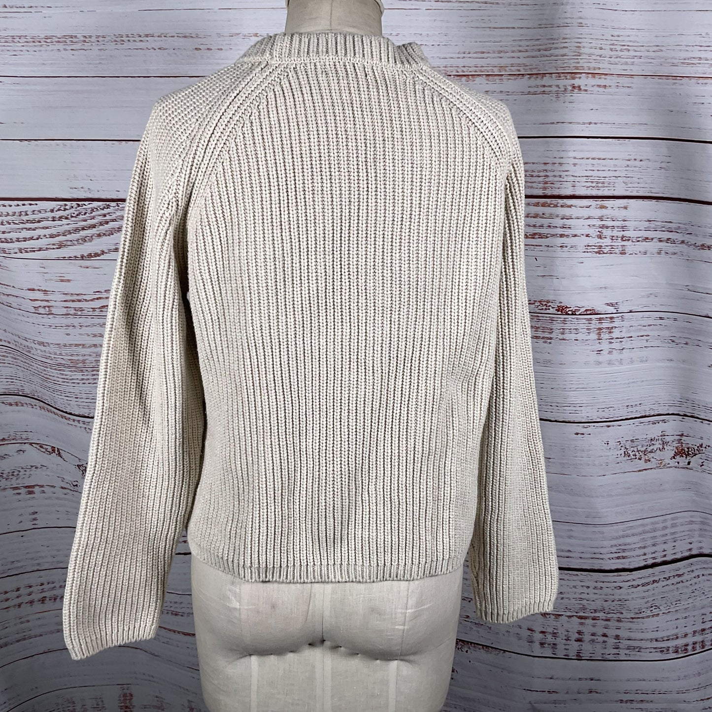 QUINCE Women's Beige Cable Crewneck Sweater- SZ L