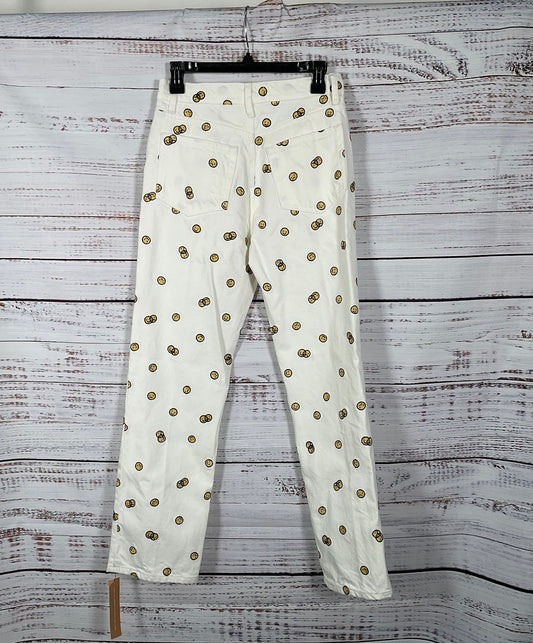Reformation White, Smiley/Frowny Face Pattern Pants - Size 27"