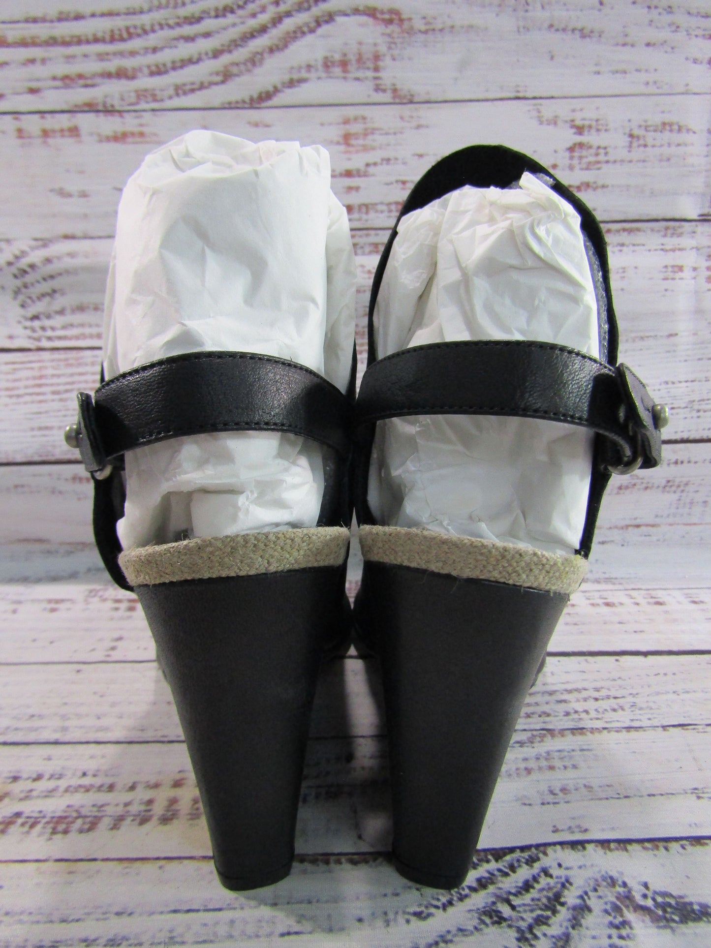 Vince Kostel Women's Black Leather Wedge Sandals Size 7.5 Made in Italy