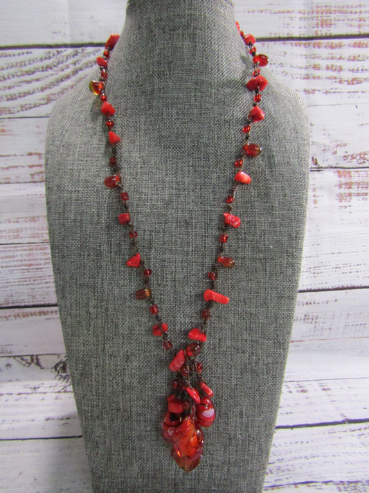 Artisan Handcrafted Murano Glass Red Coral Tied Necklace