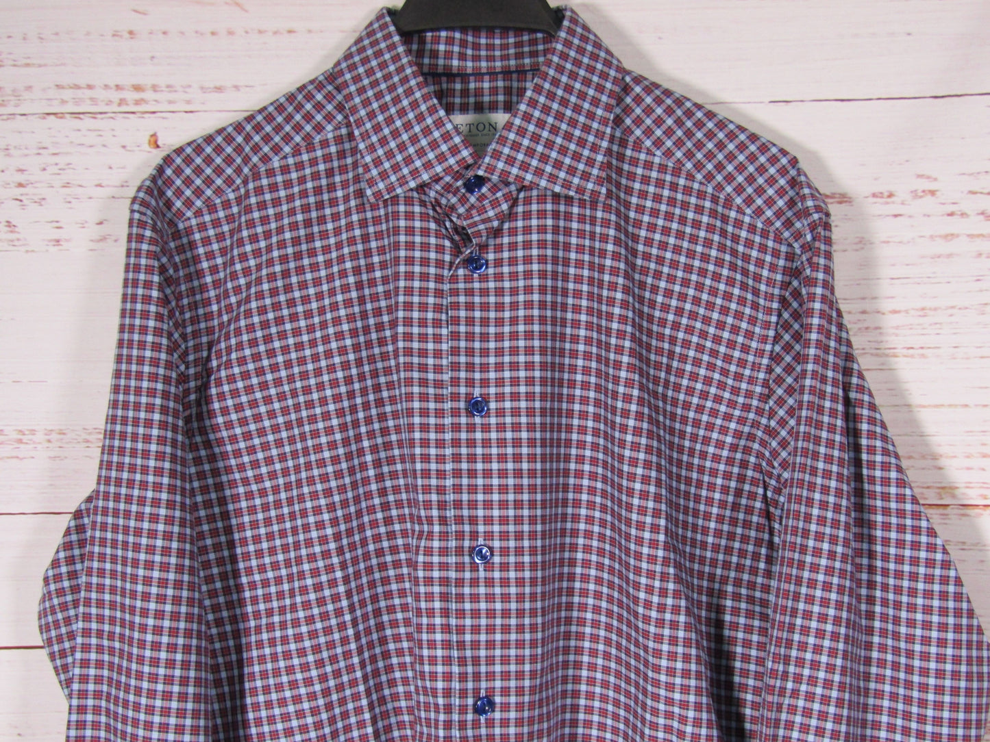 Eton Men's Red & Blue Contemporary Fit Gingham Shirt Size L