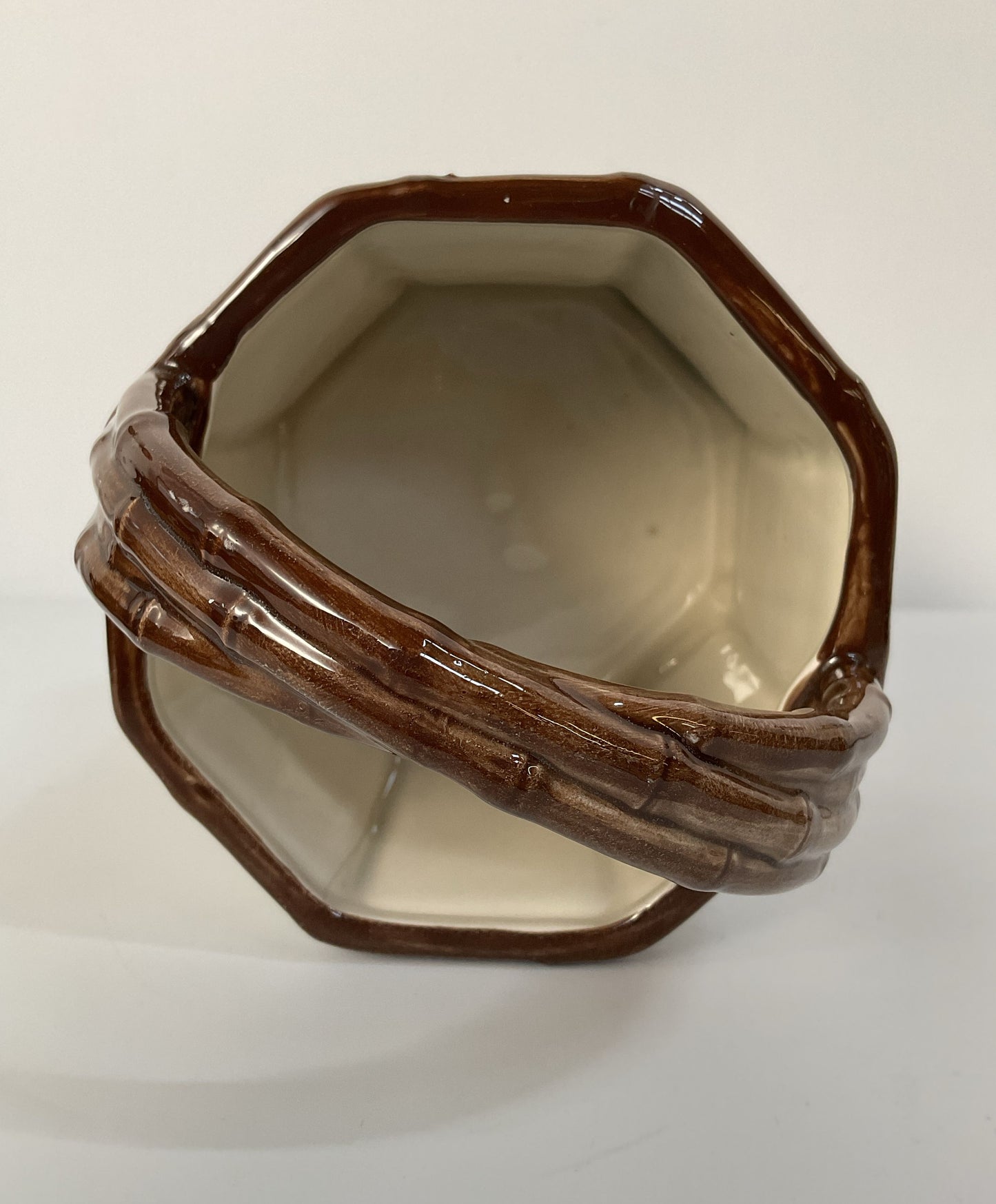 Vintage Fitz and Floyd Bamboo Motif Ceramic Basket Vase