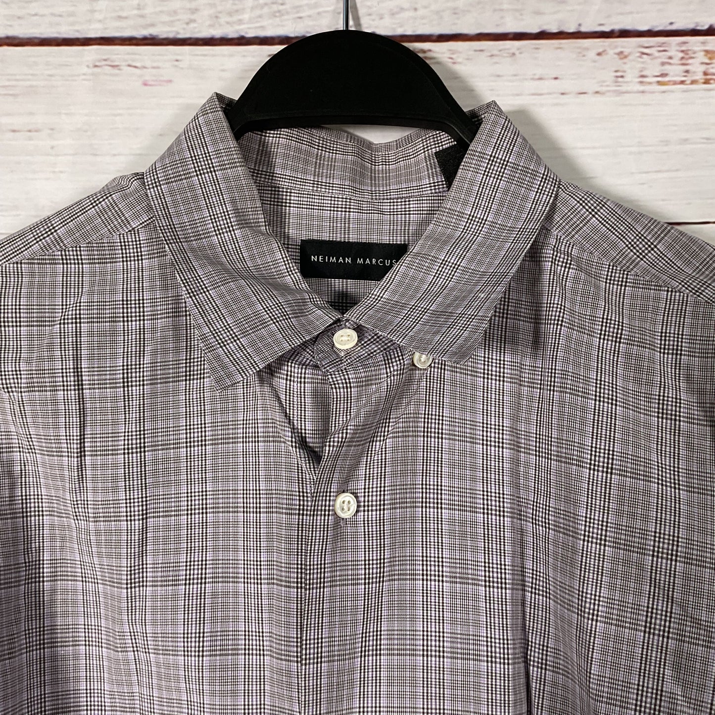 Neiman Marcus Lavender Purple Black Plaid Button Down Dress Shirt - Size L