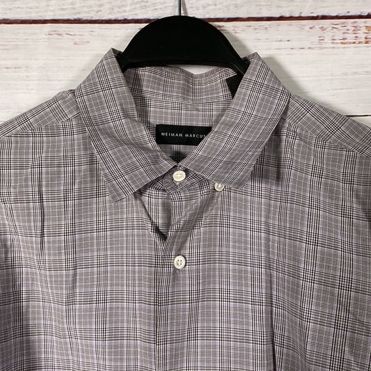 Neiman Marcus Lavender Purple Black Plaid Button Down Dress Shirt - Size L