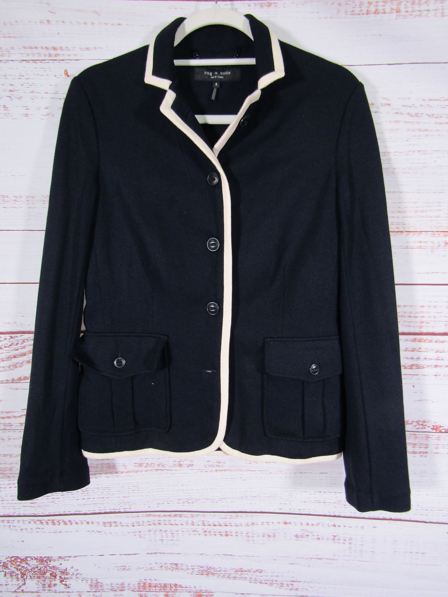 Rag & Bone Redgrave Women's Navy Blue Wool Blazer Jacket Size 4