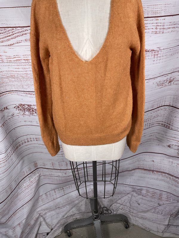 Free People Gossamer Sweater Orange Alpaca Blend Orange Deep V Neck Size XS
