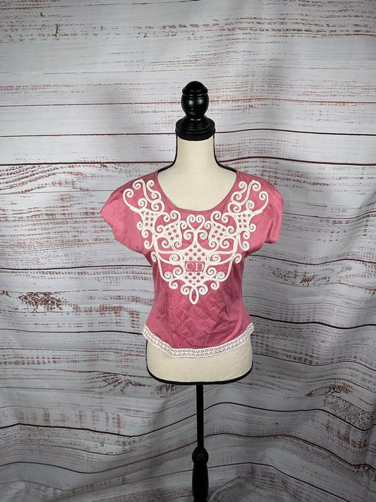 Christian Dior Women's Pink With White Embroidered Top Size 9 Cotton