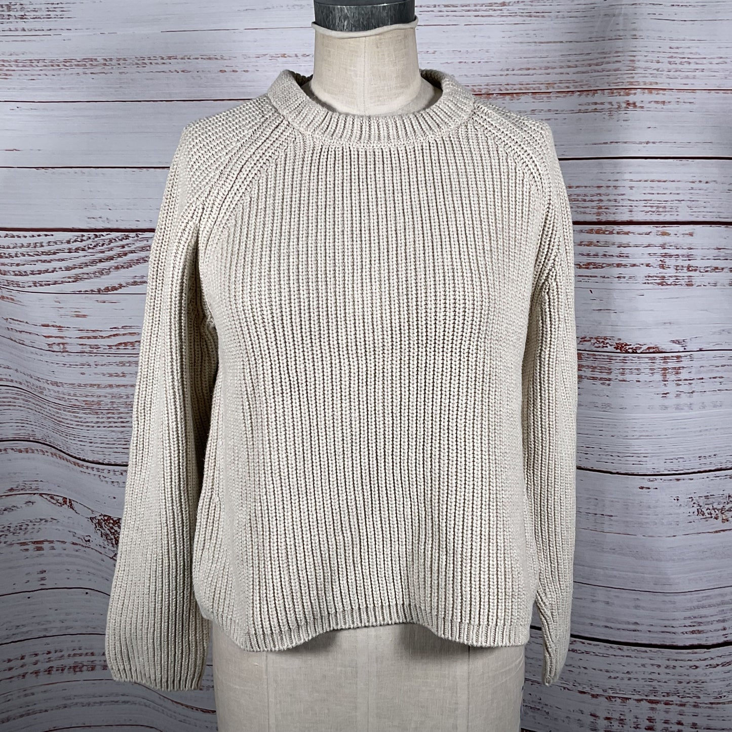 QUINCE Women's Beige Cable Crewneck Sweater- SZ L