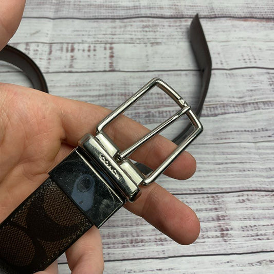 Coach Brown Monogram Logo Reversible Belt - Size 38 in.