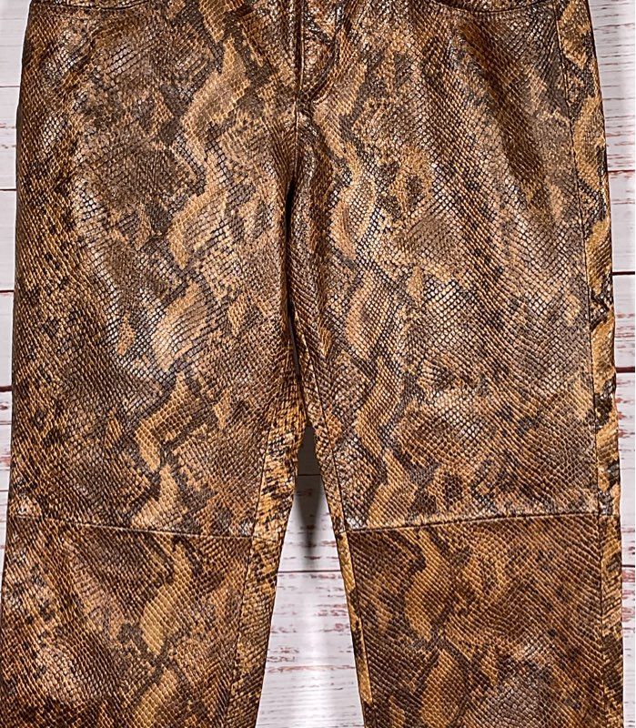8 By Xoox Snakeskin Embossed Lambskin Leather Pants Brown 44