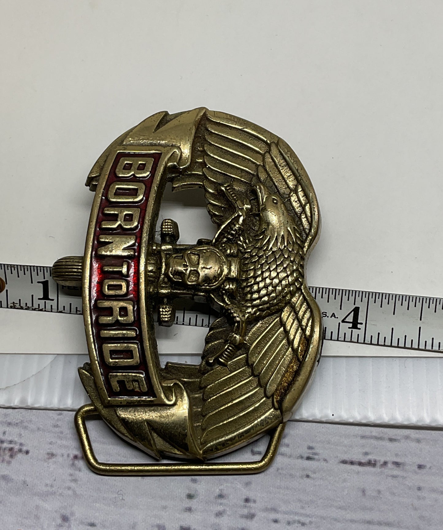 Baron Buckles 1981 Born to Ride Brass Belt Buckle 3.5"
