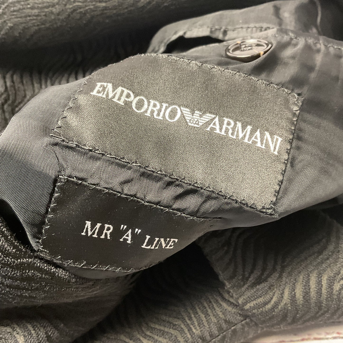 Emporio Armani Mr A Line Black Jacquard Wavy Stripe 1 Button Blazer Jacket 40US