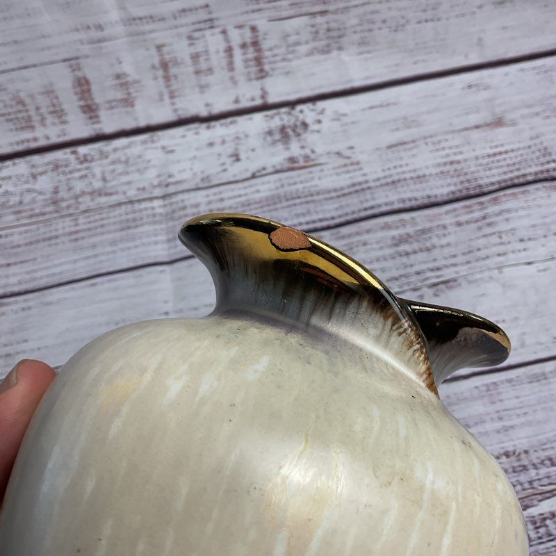 Carstens Tonnieshof Vintage Gold Trim Ecru Off White & Brown 5" West German Vase