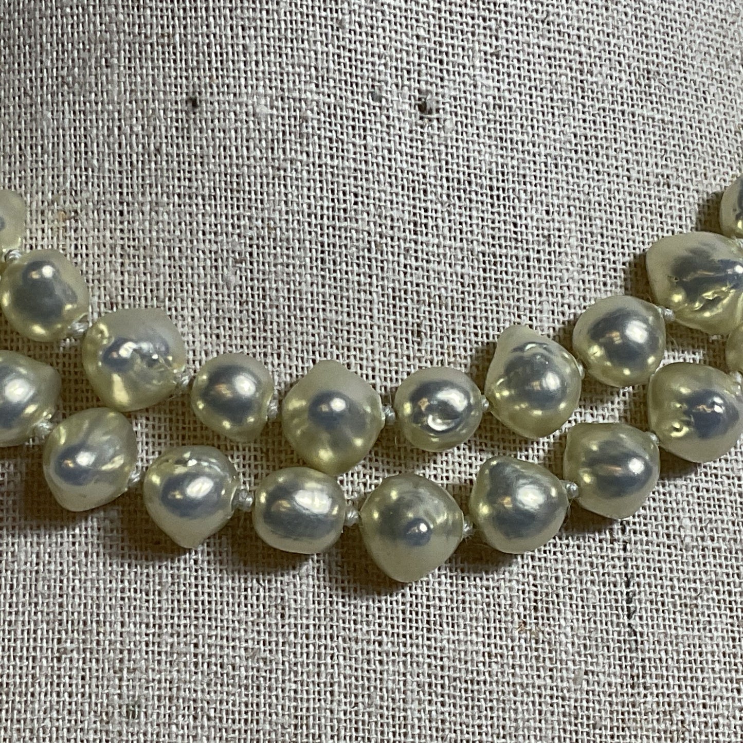 VTG. LES BERNARD Silver Tone Faux Pearls and Rhinestone 2-Strand Necklace- 15"