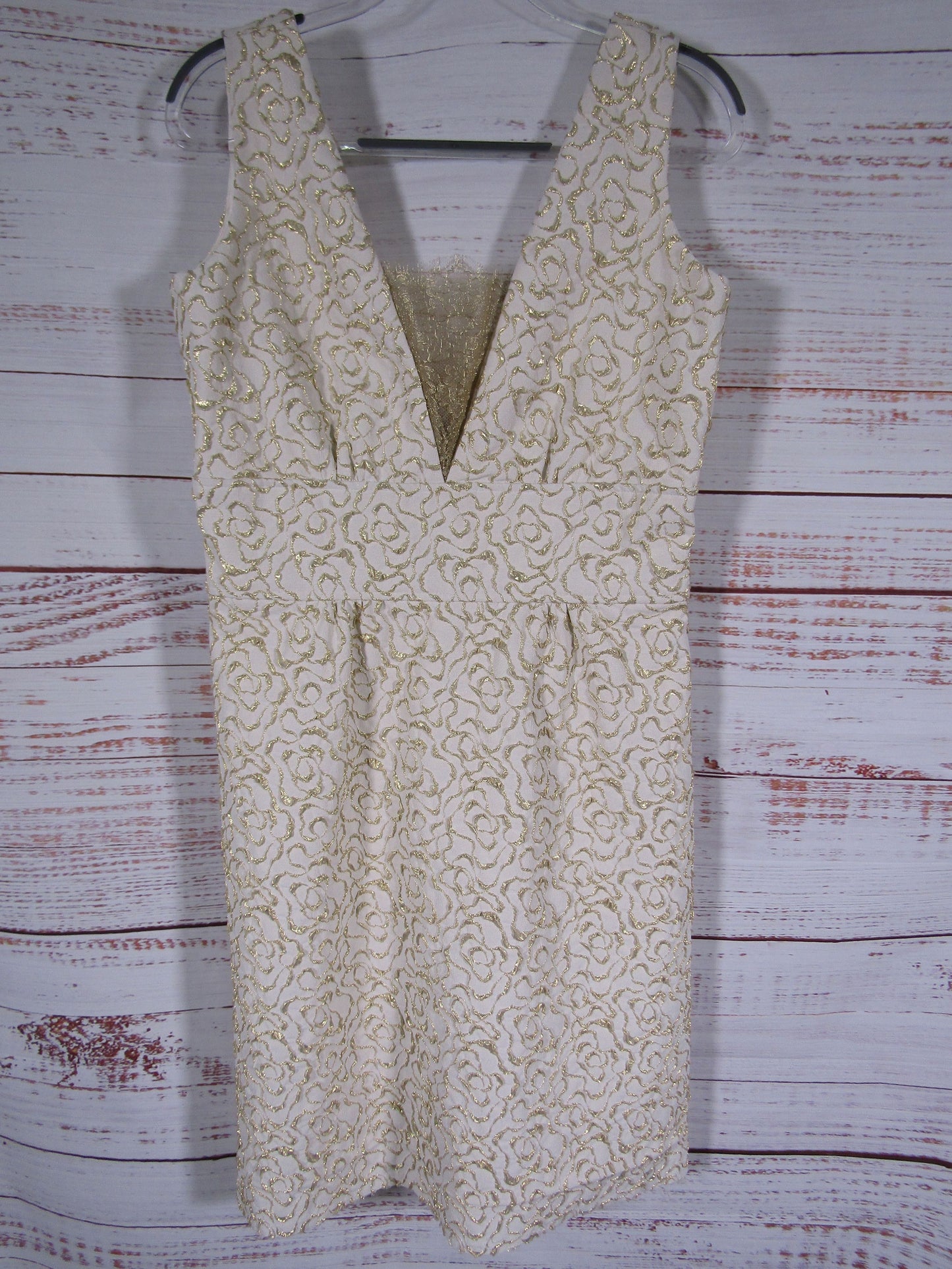 Lucy De Castenou Women's White V-Neck Lace Overlay Sleeveless Dress Size 10